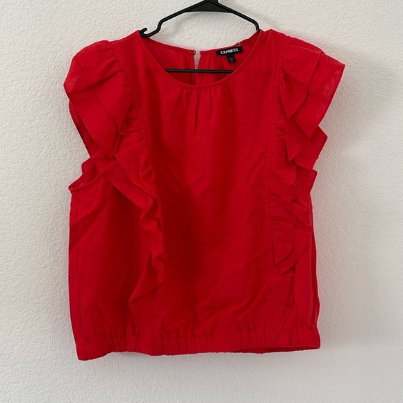 Express Red Ruffle Sleeve Blouse - Picture 1 of 6